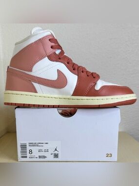 Nike Air Jordan 1 Mid Sneakers Women’s Size 8 Pink White “Madder Root”